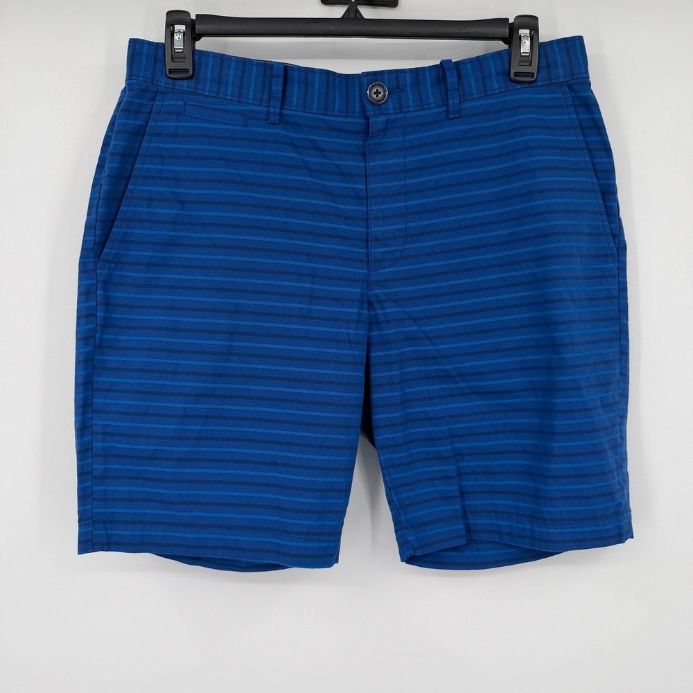 Original Penguin Mens Blue Striped Flat Front Chino Shorts Size 33 Golf Casual